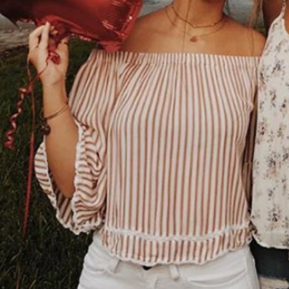 Super cute striped off the shoulder top